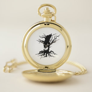 Vintage Haunted tree Halloween Pocket Watch