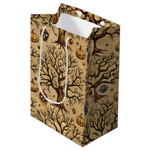 Vintage Haunted Trees & Pumpkin Lanterns Pattern Medium Gift Bag