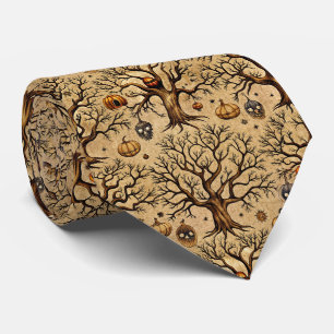 Vintage Haunted Trees & Pumpkin Lanterns Pattern Neck Tie