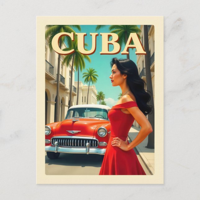 Vintage Havana Cuba Classic Car Retro Travel Postcard (Front)