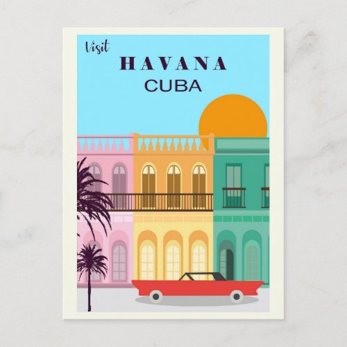 Vintage Havana Cuba Colorful Travel Postcard