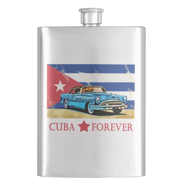 Vintage Havana Cuba Flag Classic Car Flask (Front)