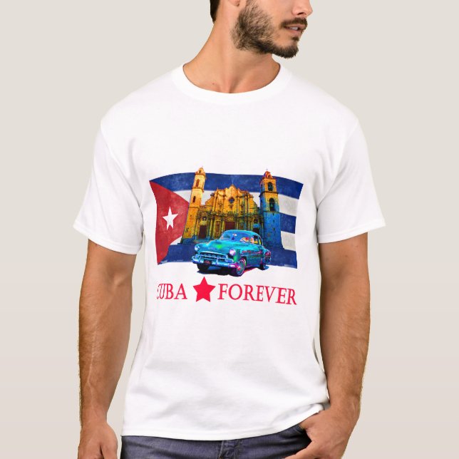 Vintage Havana Cuba Flag Classic Car T-Shirt (Front)