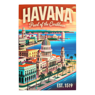 Vintage Havana Cuba Pearl of the Caribbean Retro Metal Print