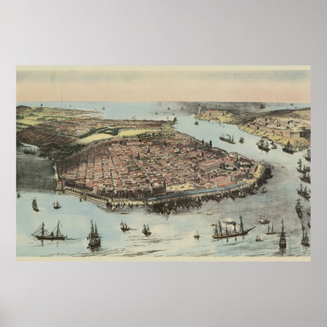 Vintage Havana Cuba Pictorial Map (1851) Poster (Front)