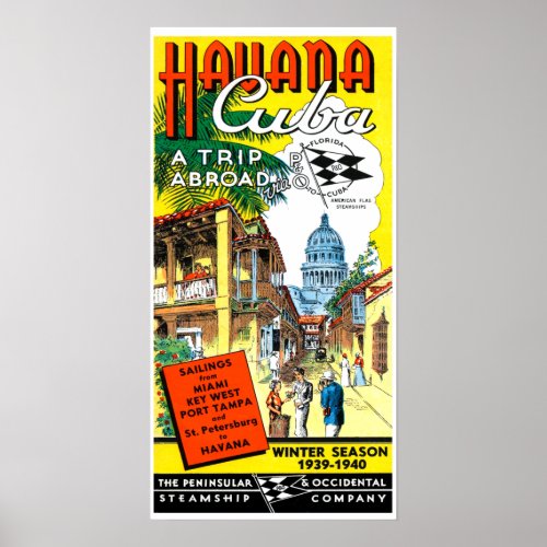 Vintage Havana Cuba Travel Poster
