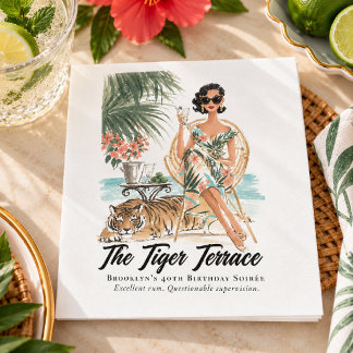 Vintage Havana Tropical Tiger Cocktail Birthday  Napkins