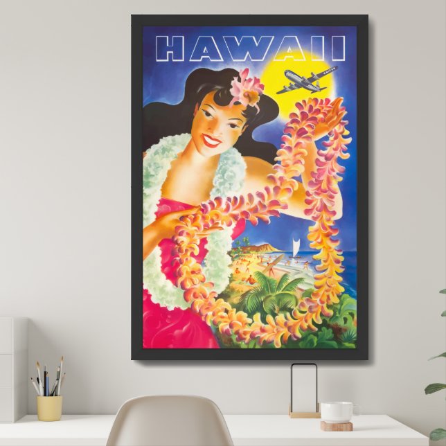Vintage Hawaii Airline Travel Wall Poster (Home Office)