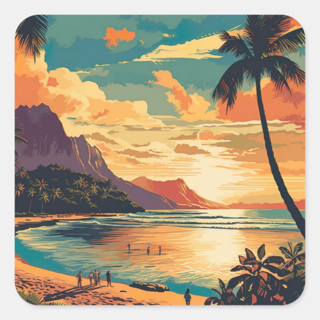 Vintage Hawaii Beach Square Sticker (Front)