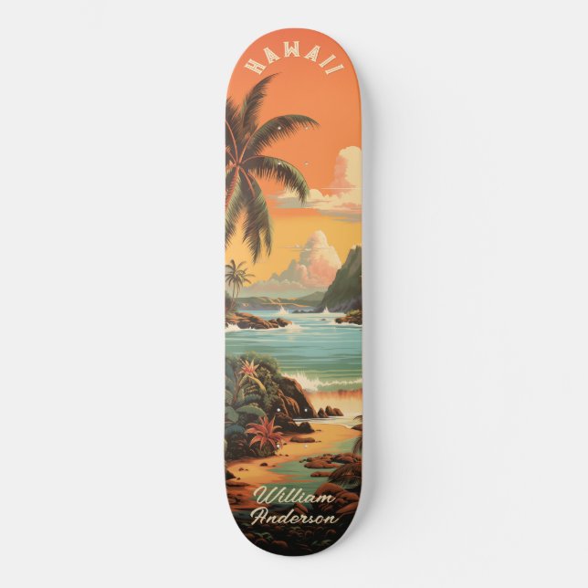 Vintage Hawaii Beach Sunset Skateboard (Front)