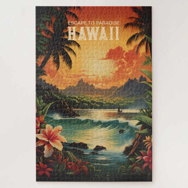 Vintage Hawaii Beach Travel Art Jigsaw Puzzle (Vertical)
