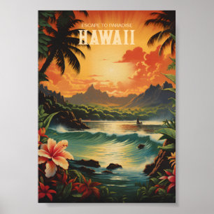 Vintage Hawaii Beach Travel Art Poster