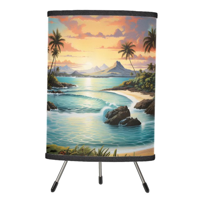 Vintage Hawaii Beach Travel Art Tripod Lamp (Front)