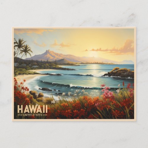 Vintage Hawaii Beach Tropical Paradise Painting Postcard