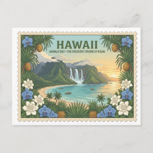 Vintage Hawaii Hanalei Bay Kauai Tropical Travel Postcard
