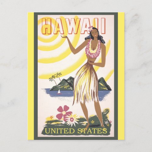 Vintage Hawaii Hawaiian Hula Dancer Travel Postcard