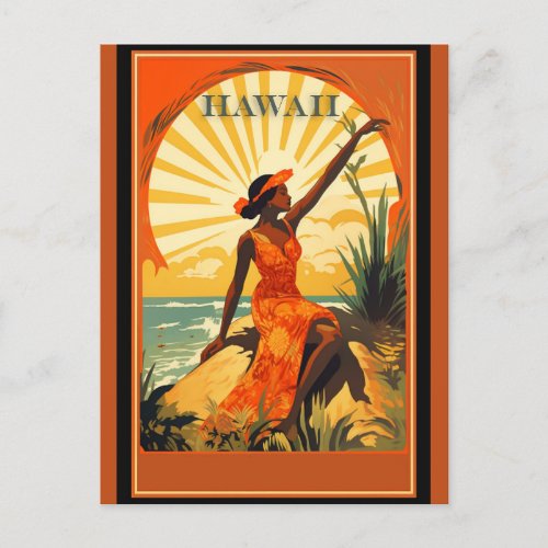 Vintage Hawaii Hawaiian Woman Beach Travel  Postcard