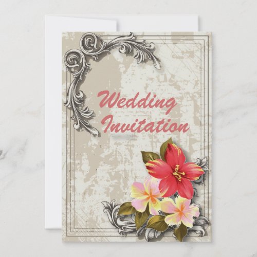 vintage hawaii hibiscus floral tropical wedding invitation