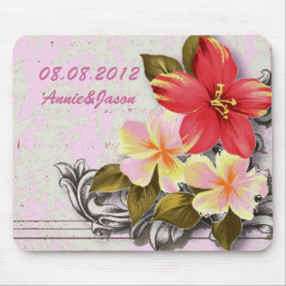 vintage hawaii hibiscus floral tropical wedding mouse pad