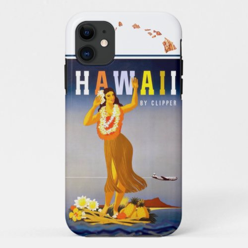 Vintage Hawaii Hula Art Hawaiian Islands Map iPhone 11 Case