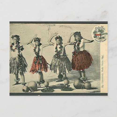 Vintage Hawaii Hula Dancers Postcard