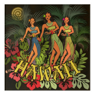 Vintage Hawaii Hula Dancers Retro Tiki Palm Tree Acrylic Print