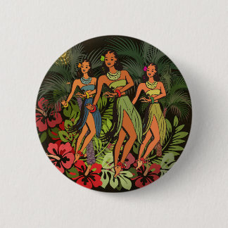 Vintage Hawaii Hula Dancers Retro Tiki Palm Tree Button