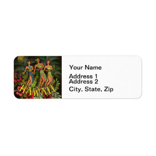 Vintage Hawaii Hula Dancers Retro Tiki Palm Tree Label