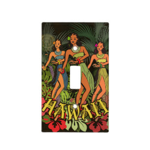 Vintage Hawaii Hula Dancers Retro Tiki Palm Tree Light Switch Cover