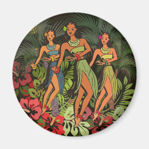 Vintage Hawaii Hula Dancers Retro Tiki Palm Tree Magnet