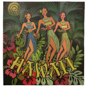 Vintage Hawaii Hula Dancers Retro Tiki Palm Tree Napkin