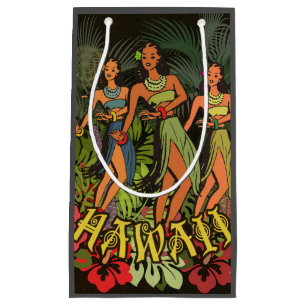 Vintage Hawaii Hula Dancers Retro Tiki Palm Tree Small Gift Bag