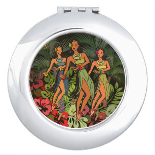 Vintage Hawaii Hula Dancers Retro Tiki Palm Tree Vanity Mirror