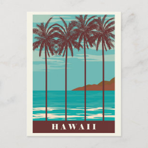 Vintage Hawaii Ocean Beach Palm Tree Postcard