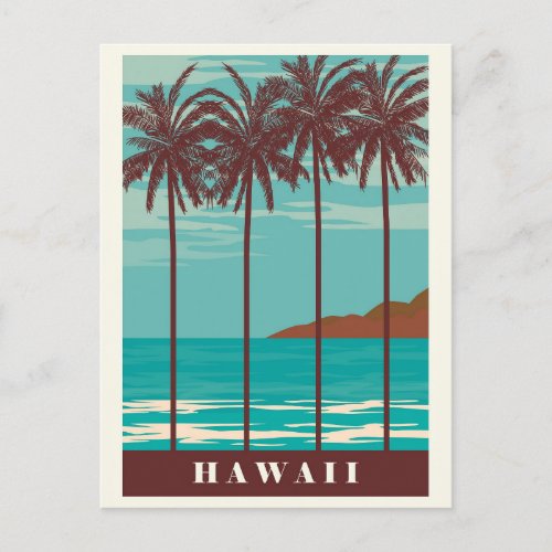 Vintage Hawaii Ocean Beach Palm Tree Postcard
