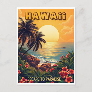 Vintage Hawaii Ocean Beach Retro Floral Travel Postcard