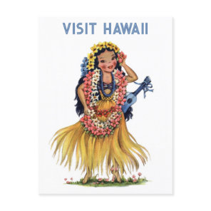 Vintage Hawaii Retro Hula Dancer Travel Postcard