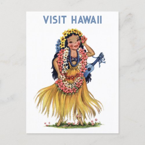 Vintage Hawaii Retro Hula Dancer Travel Postcard