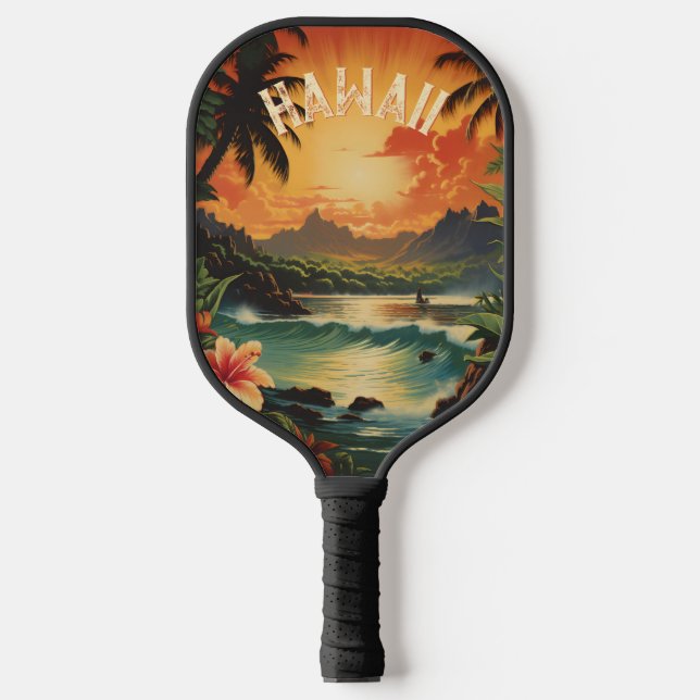 Vintage Hawaii Sunset Painting Sea Beach Towel Pickleball Paddle (Front)