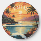 Vintage Hawaii Sunset Painting Sea Beach Towel Wireless Charger (Front)