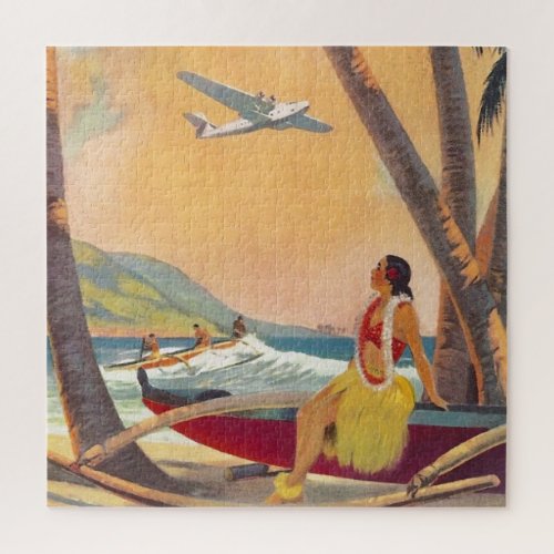 Vintage Hawaii Travel Art Ilustration Jigsaw Puzzle