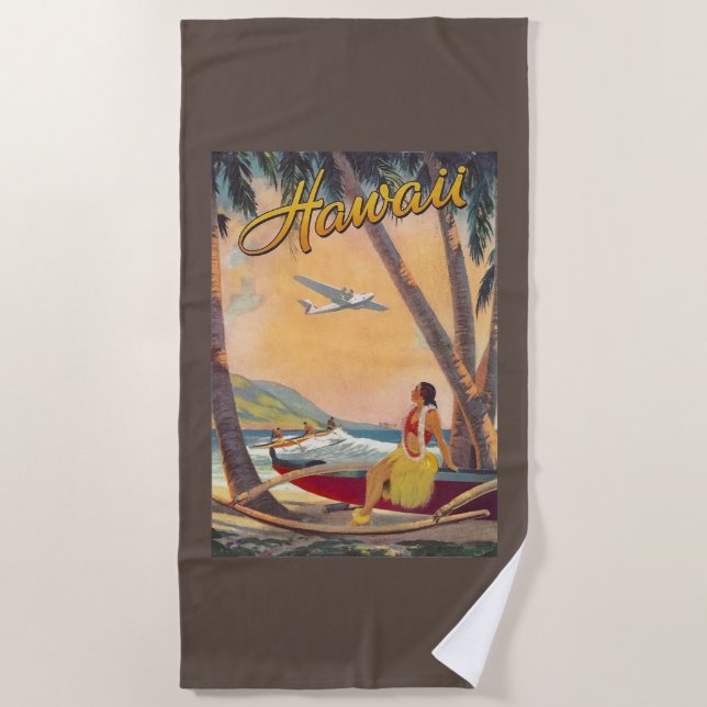 Vintage Hawaii Travel Beach Towel (Front)