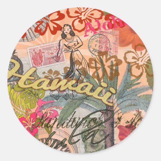Vintage Hawaii Travel Colorful Hawaiian Tropical Classic Round Sticker