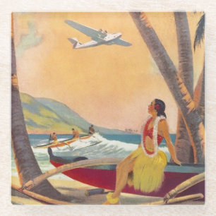 Vintage Hawaii Travel Glass Coaster