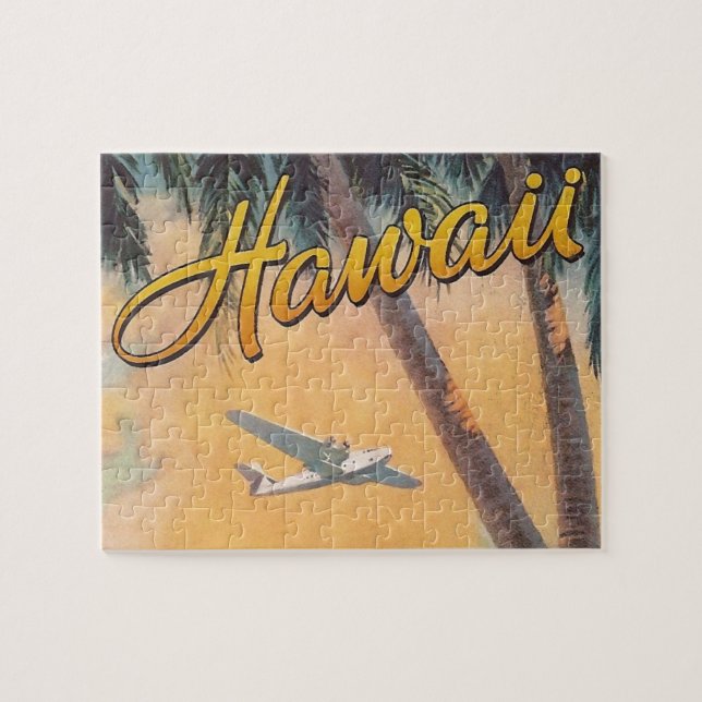 Vintage Hawaii Travel Illustration Art Jigsaw Puzzle (Horizontal)
