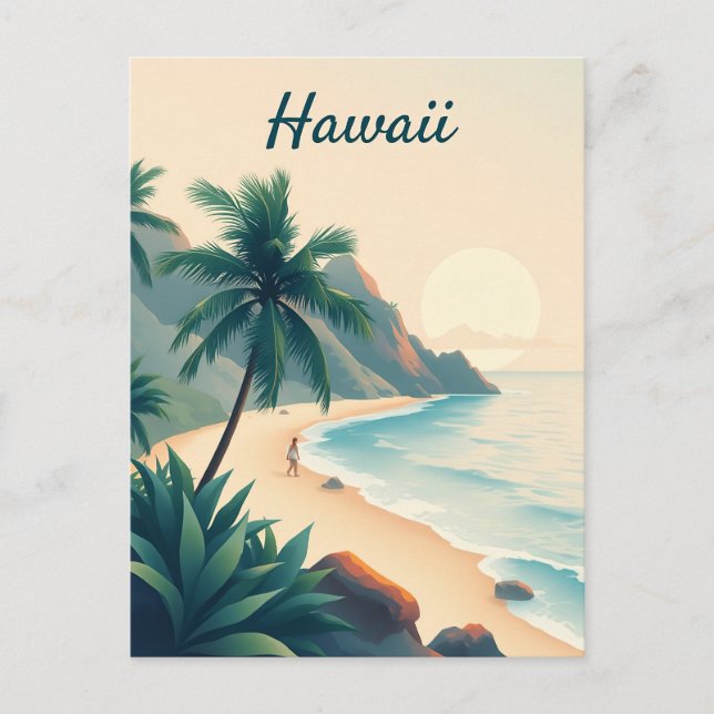 Vintage Hawaii Travel Illustration Postcard (Front)