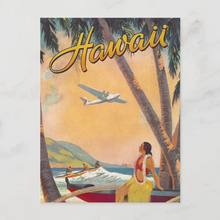 Vintage Hawaii Beach Poster Wall Art Postcard