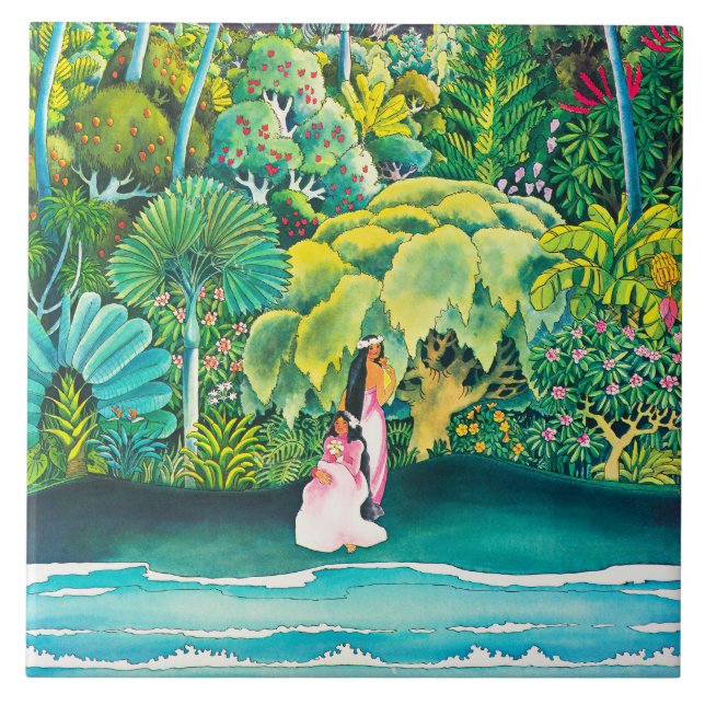 Vintage Hawaii Travel Poster Ceramic Tile (Front)