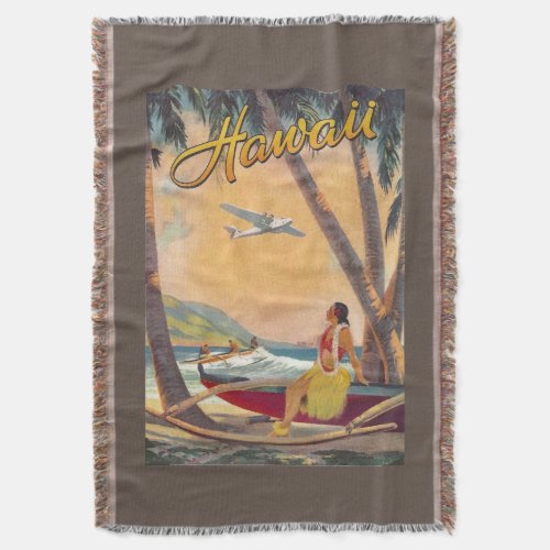 Vintage Hawaii Travel Throw Blanket