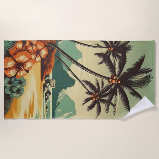 Vintage Hawaii/Tropical  Beach Towel (Front)